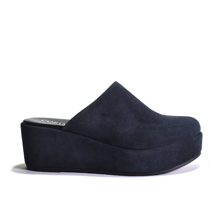 Navy blue suede platform sandal