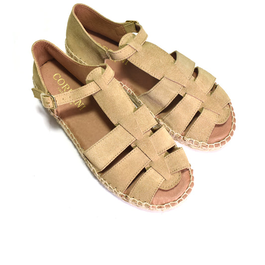 Beige suede sandal on a white background