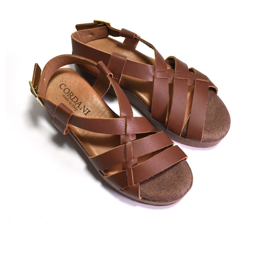Brown sandals with 'Cordani' branding on a white background