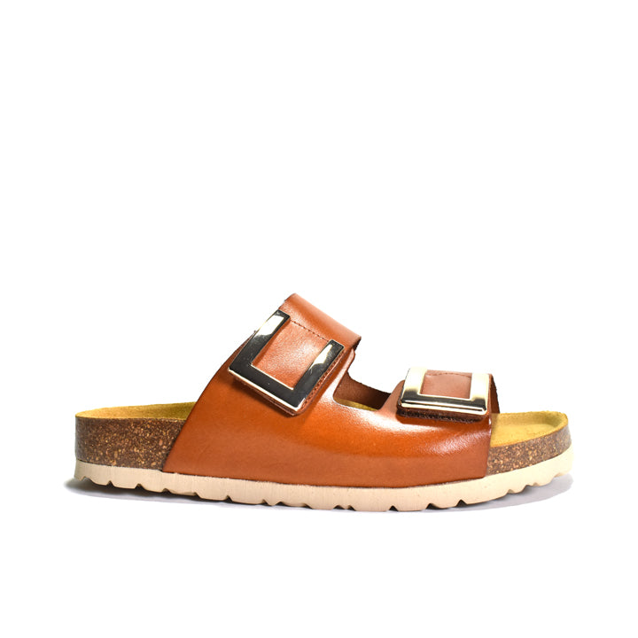 brown Two strap leather sandal upper with adjustable Velcro straps