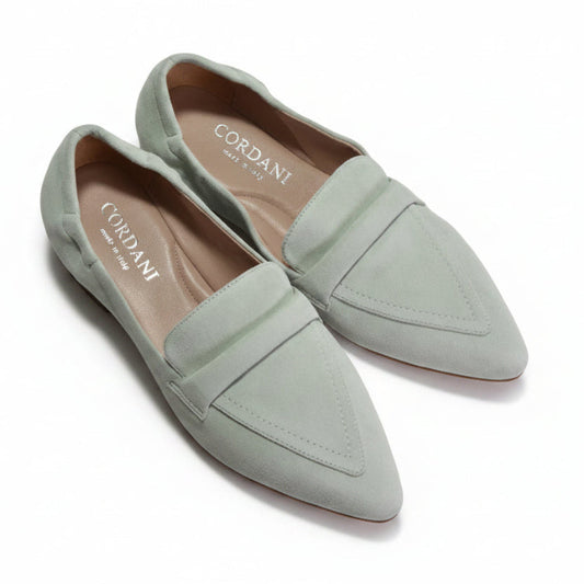 Pair of light gray loafers with 'Cordani' branding on a white background