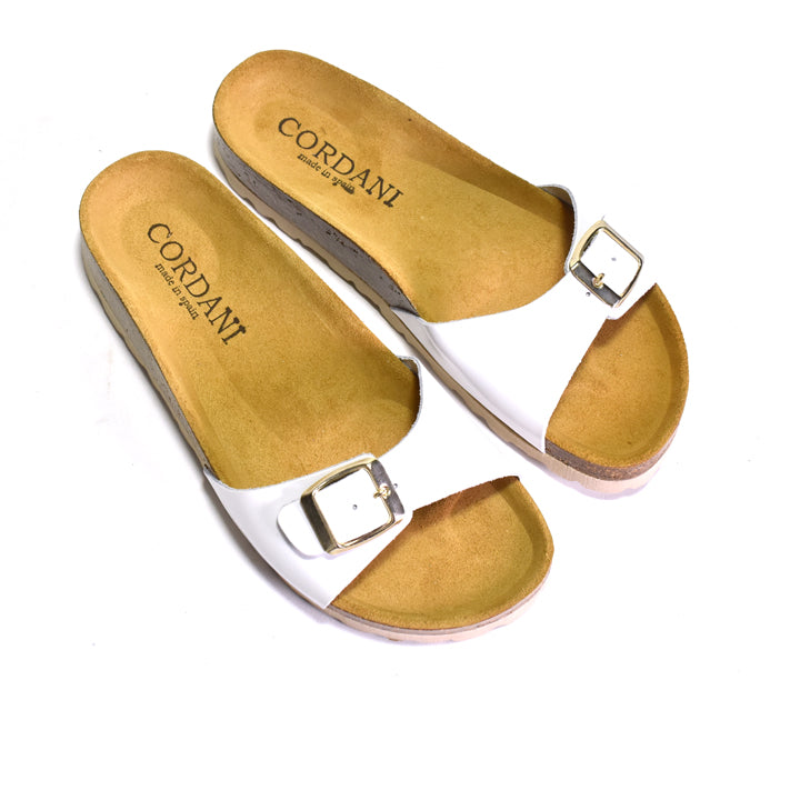 white single strap sandal leather upper with adjustable buckled strap