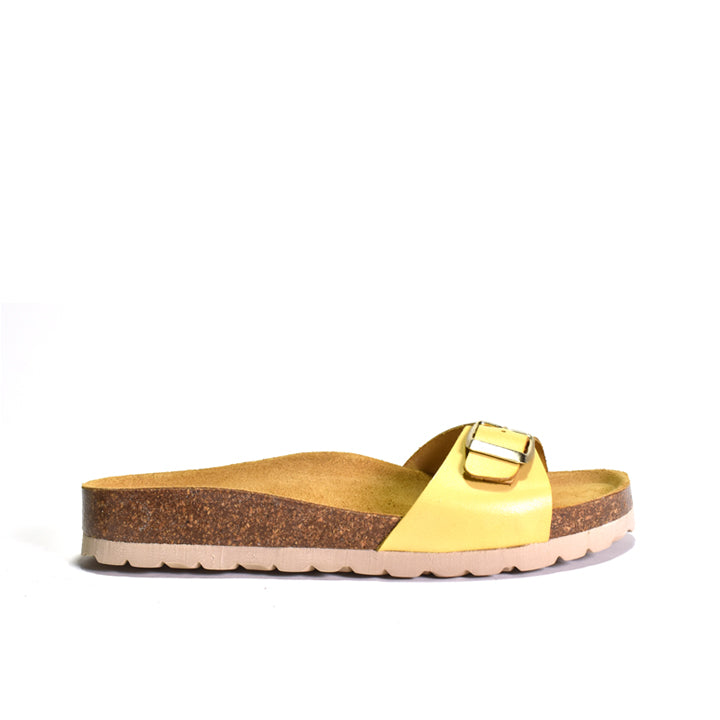 yellow Single strap sandal leather upper with adjustable buckled strap