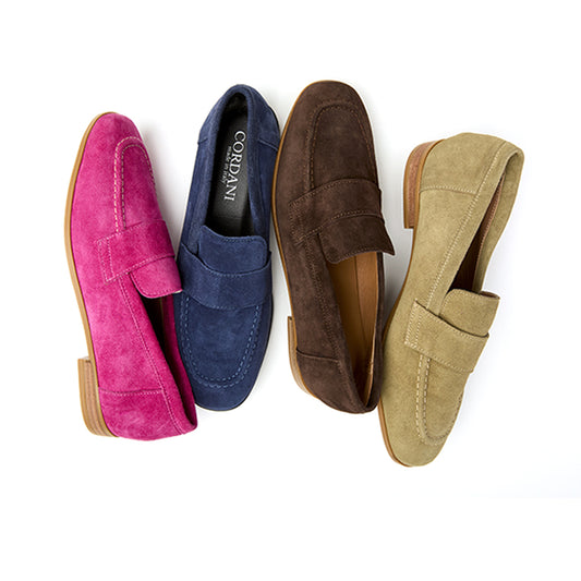 Four loafers in varying colors