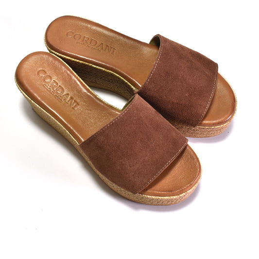 Brown sandals with 'Cordani' branding on a white background