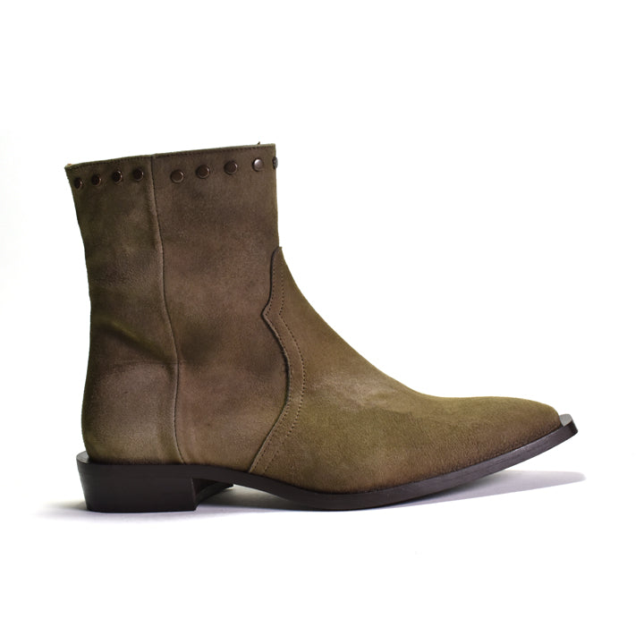 Brown suede ankle boot on a white background