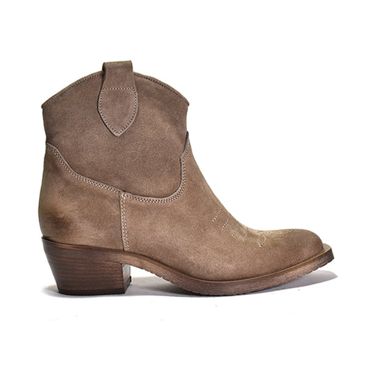 Brow western ankle boot on white background