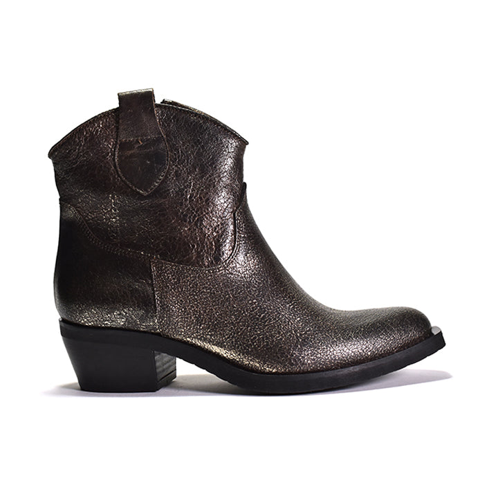 Bronze metallic cowboy boot on a white background