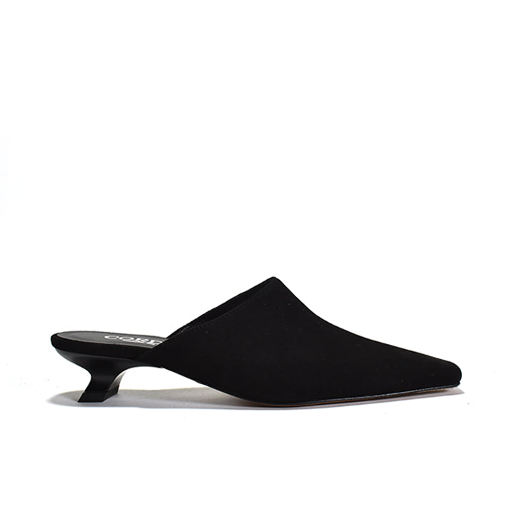 black mule on kitten heel