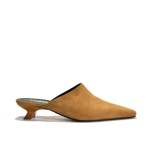 tan mule on kitten heel