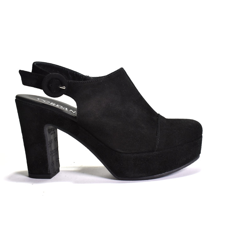 black suede open heel high heel