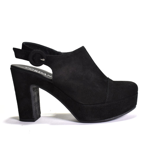 black suede open heel high heel