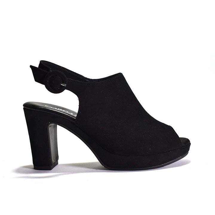 black sling back platform heel
